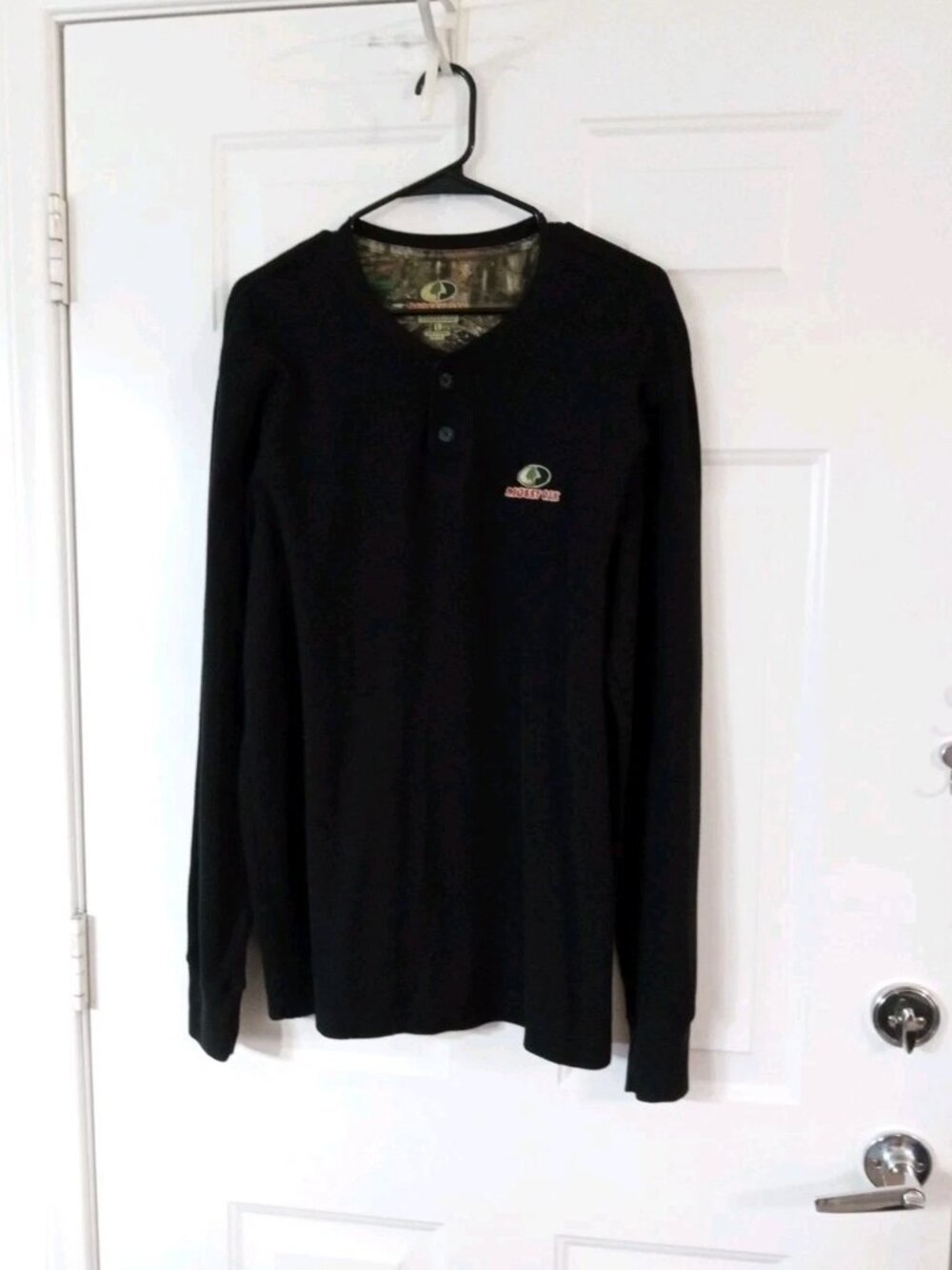 Mossy Oak Henley Waffle Knit Sweater/Shirt Men's Large Long Sleeve Black